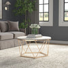 Round coffee table with faux travertine Image 1