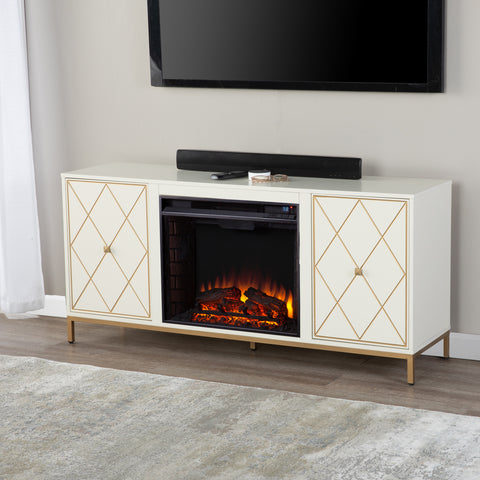 Image of Electric media fireplace with modern gold accents Image 1