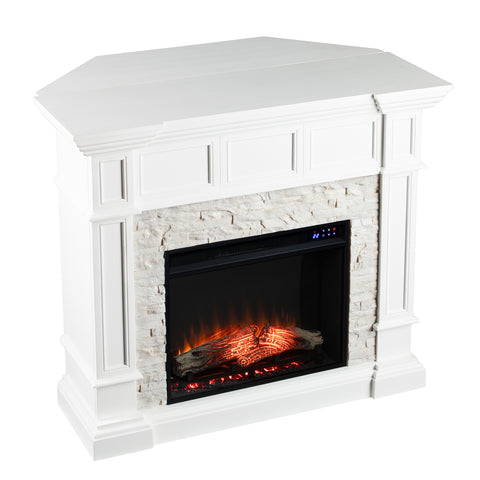 Image of Corner-convertible electric fireplace with faux stone surround Image 4