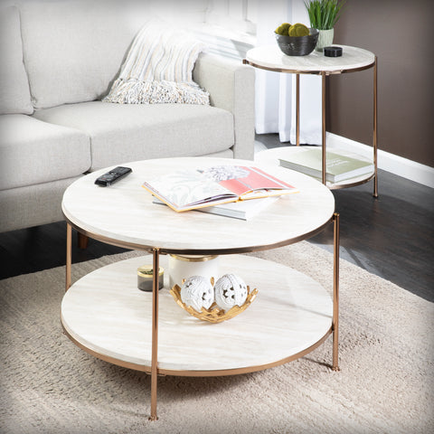 Image of Round coffee table with faux stone Image 3