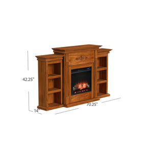 Handsome bookcase fireplace with striking woodwork details Image 9
