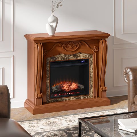 Image of Touch screen electric fireplace with traditional mantel Image 4
