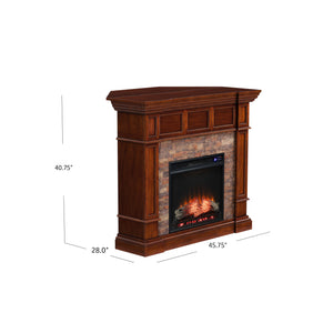 Corner-convertible electric fireplace with faux stone surround Image 9