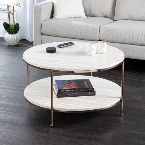 Image of Round coffee table with faux stone Image 1