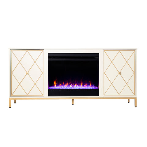 Image of Color changing media fireplace with modern gold accents Image 5