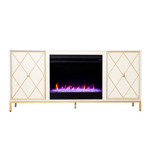 Color changing media fireplace with modern gold accents Image 5