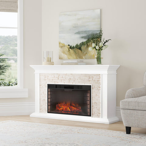 Image of Faux stone electric fireplace with 33" wide firebox Image 1
