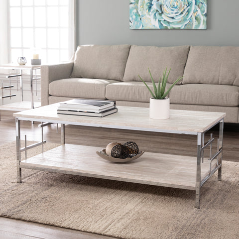 Image of Modern coffee table w/ faux stone accents Image 1