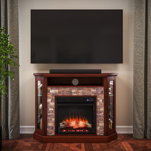 Image of Electric firepace with touch screen and faux stone surround Image 1