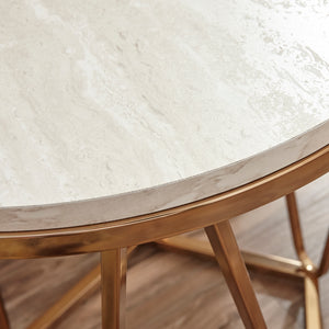 Round side table with faux travertine Image 3