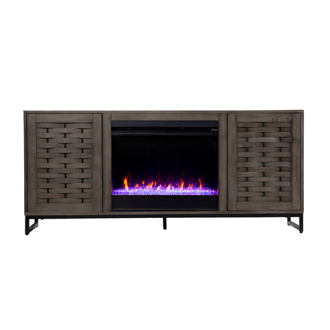 Image of Gray TV stand with color changing fireplace Image 5