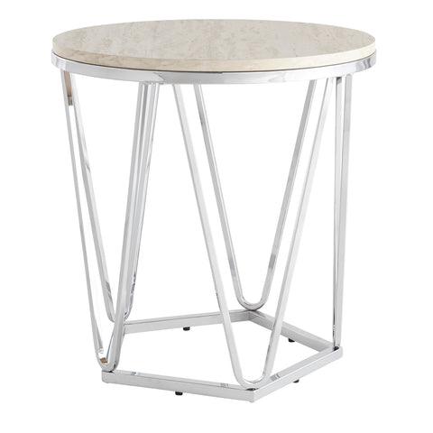 Image of Round side table with faux travertine Image 5