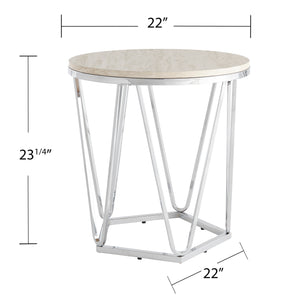 Round side table with faux travertine Image 9