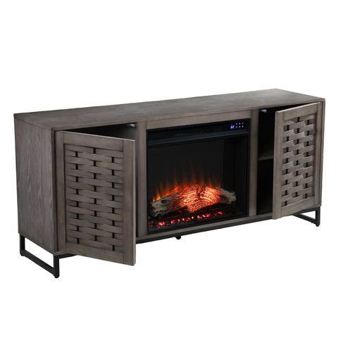 Image of Gray TV stand with electric fireplace Image 10