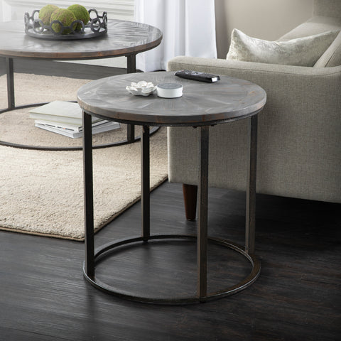 Image of Round end table w/ reclaimed wood tabletop Image 1