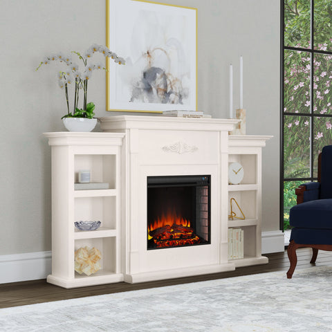 Image of Handsome bookcase fireplace with striking woodwork details Image 1