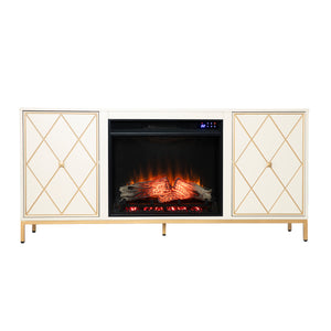 Electric media fireplace with modern gold accents Image 5