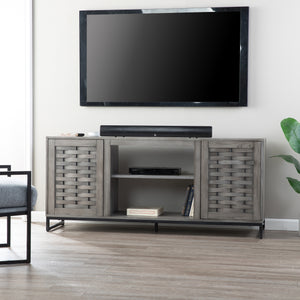 Gray TV stand with media storage Image 1