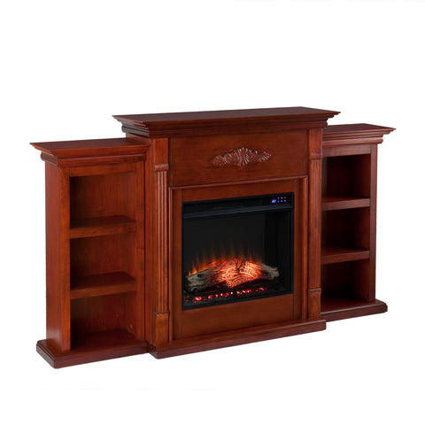Image of Handsome bookcase fireplace with striking woodwork details Image 4