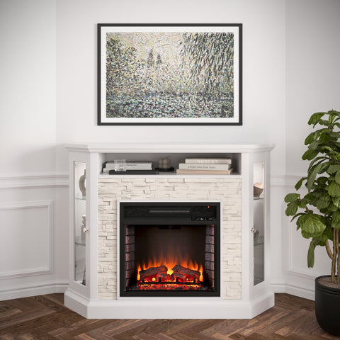 Image of Electric firepace with faux stone surround Image 1