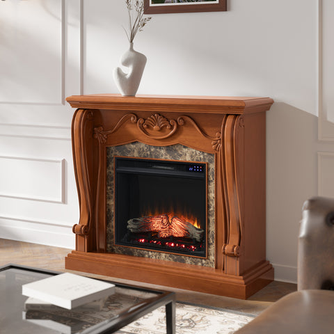 Image of Touch screen electric fireplace with traditional mantel Image 1
