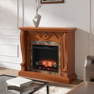 Touch screen electric fireplace with traditional mantel Image 1