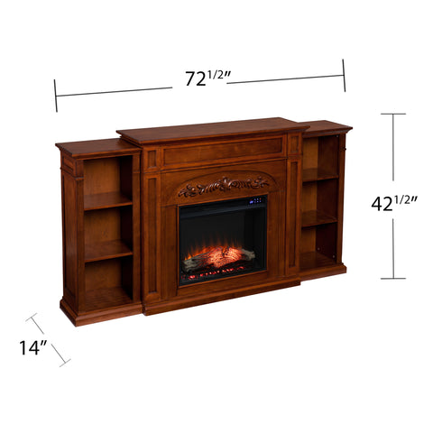 Image of Handsome bookcase fireplace w/ striking woodwork details Image 7