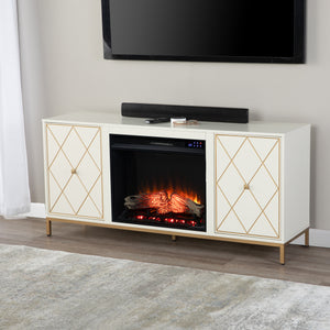 Electric media fireplace with modern gold accents Image 1