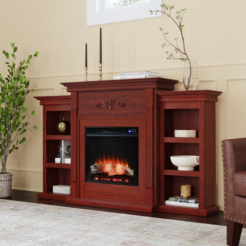 Image of Handsome bookcase fireplace with striking woodwork details Image 1