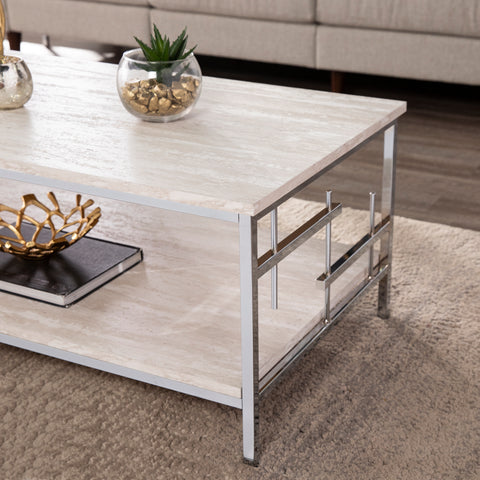 Image of Modern coffee table w/ faux stone accents Image 2