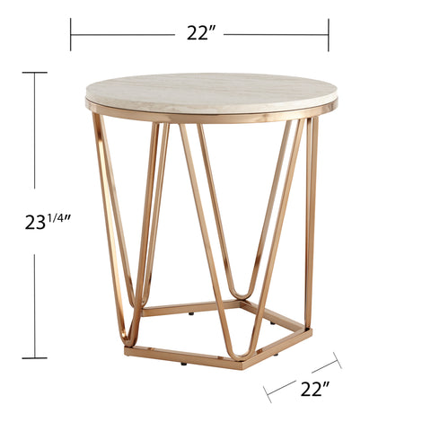 Image of Round side table with faux travertine Image 9