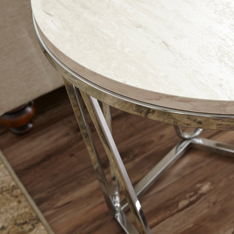 Image of Round side table with faux travertine Image 3