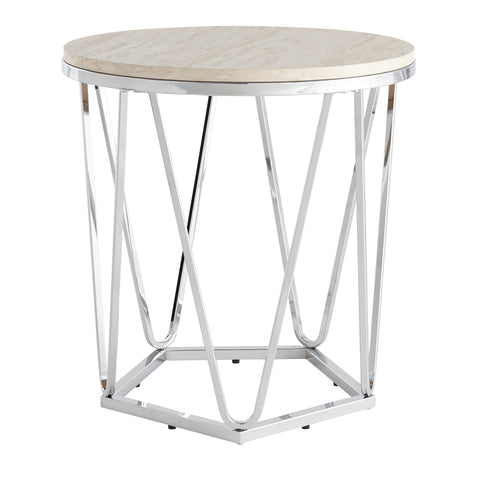 Image of Round side table with faux travertine Image 6