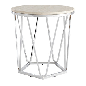 Round side table with faux travertine Image 6