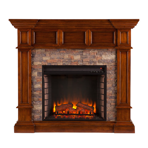 Image of Corner-convertible electric fireplace with faux stone surround Image 3