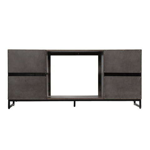 Image of Gray TV stand with electric fireplace Image 9