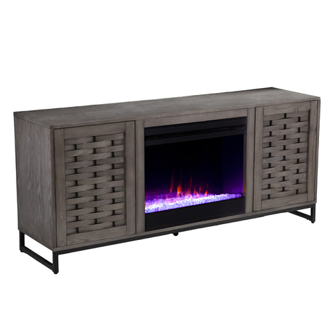 Image of Gray TV stand with color changing fireplace Image 7