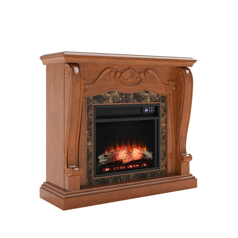 Image of Touch screen electric fireplace with traditional mantel Image 5