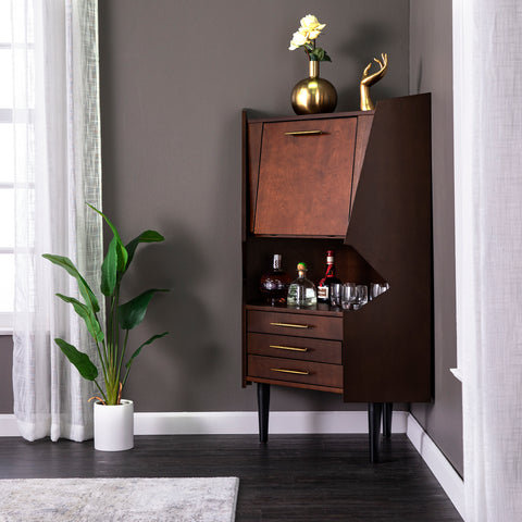Image of Corner home bar cabinet with storage Image 1