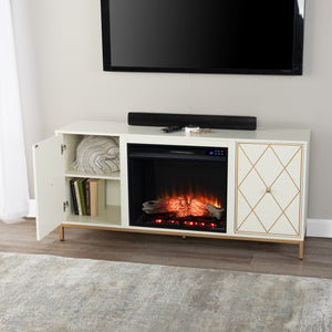 Electric media fireplace with modern gold accents Image 4