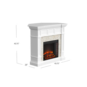 Corner-convertible electric fireplace with faux stone surround Image 6