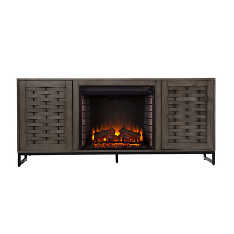 Image of Gray TV stand with electric fireplace Image 5