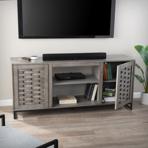 Image of Gray TV stand with media storage Image 6