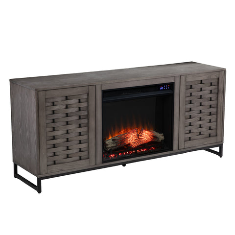 Image of Gray TV stand with electric fireplace Image 6