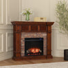 Corner-convertible electric fireplace with faux stone surround Image 1