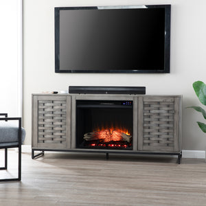Gray TV stand with electric fireplace Image 1