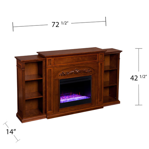 Image of Handsome bookcase fireplace w/ striking woodwork details Image 8
