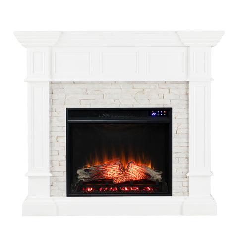 Image of Corner-convertible electric fireplace with faux stone surround Image 3