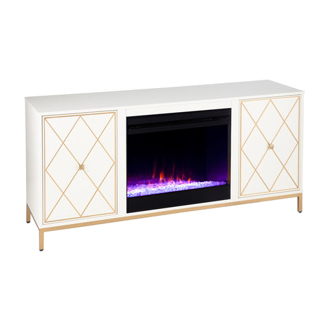 Image of Color changing media fireplace with modern gold accents Image 6