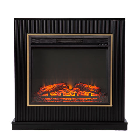 Image of Modern electric fireplace w/ gold trim Image 2